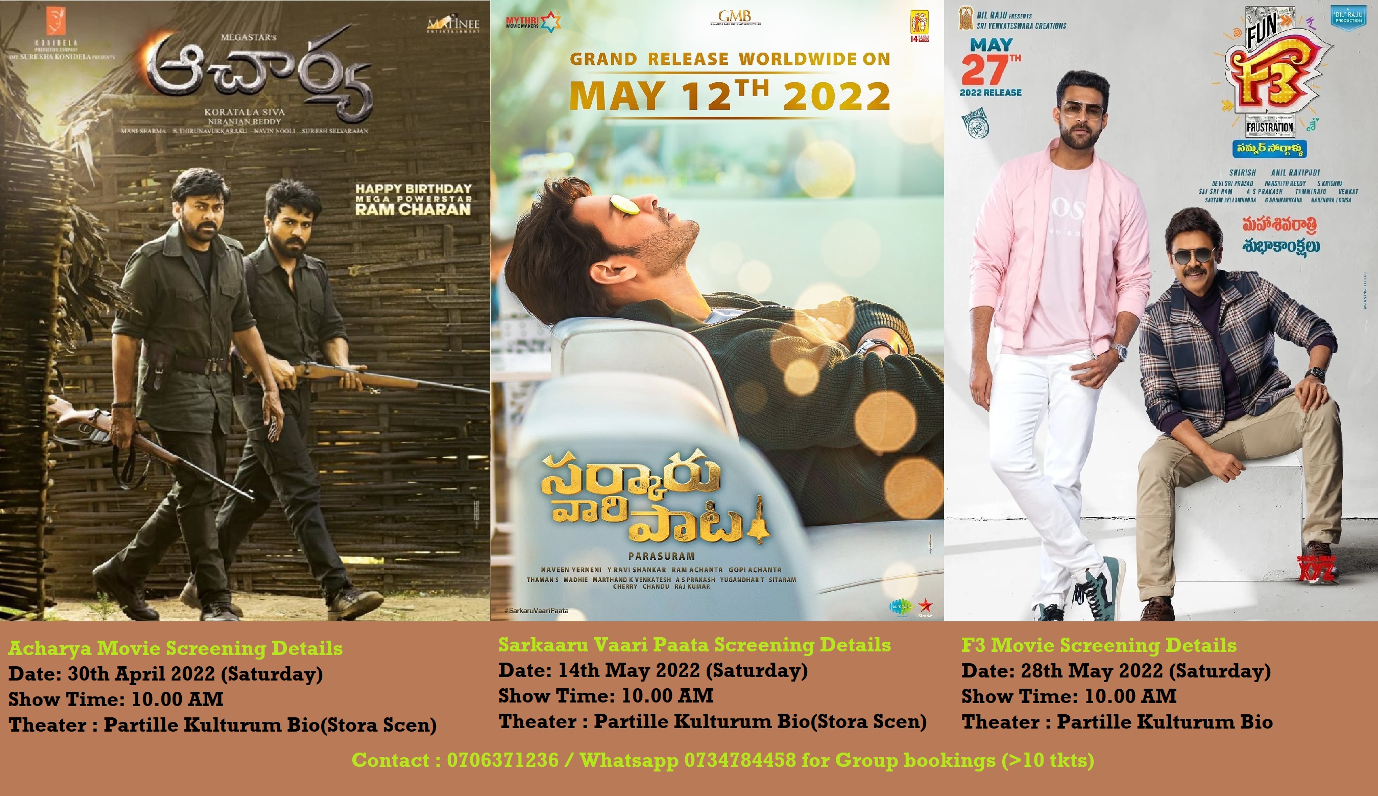 Combo Tickets For Acharya-Sarkaaru Vaari Paata-F3 