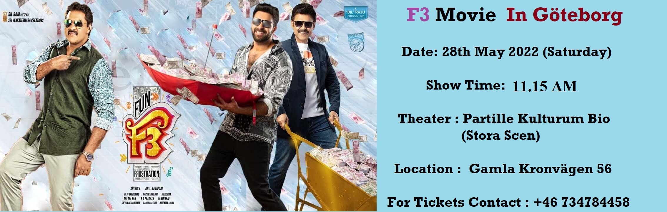 F3 Telugu Movie(with ENG subs) Screening in GOT